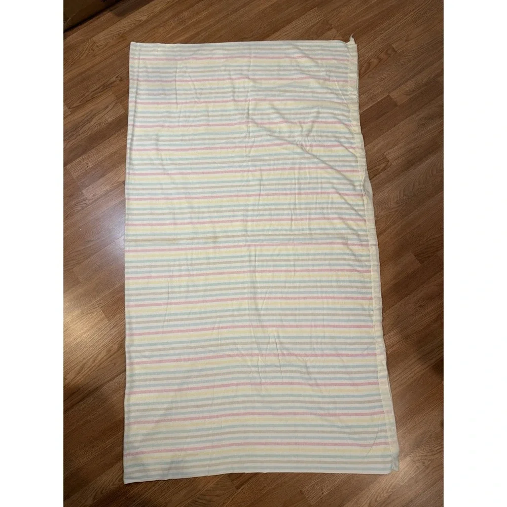 Vintage Cotton Pastel Stripe Blanket Satin Nylon Trim 78